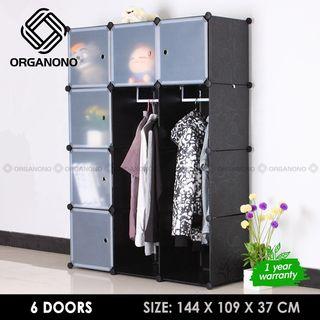 Organono Multipurpose 6 Doors 12 cubes Clothes Storage Dress Cabinet Wardrobe Stackable Organizer with Hanging Pole