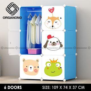 Organono Printed DIY 6 Door Cartoon Animal Design Cute Storage Wardrobe Cabinet