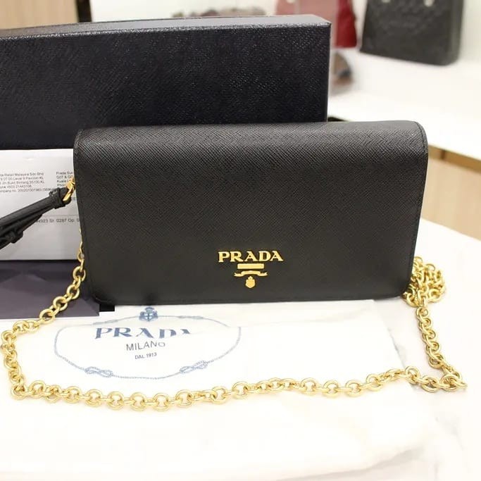 Prada 1DH029 Nero Saffiano Leather Chain Mini Bag