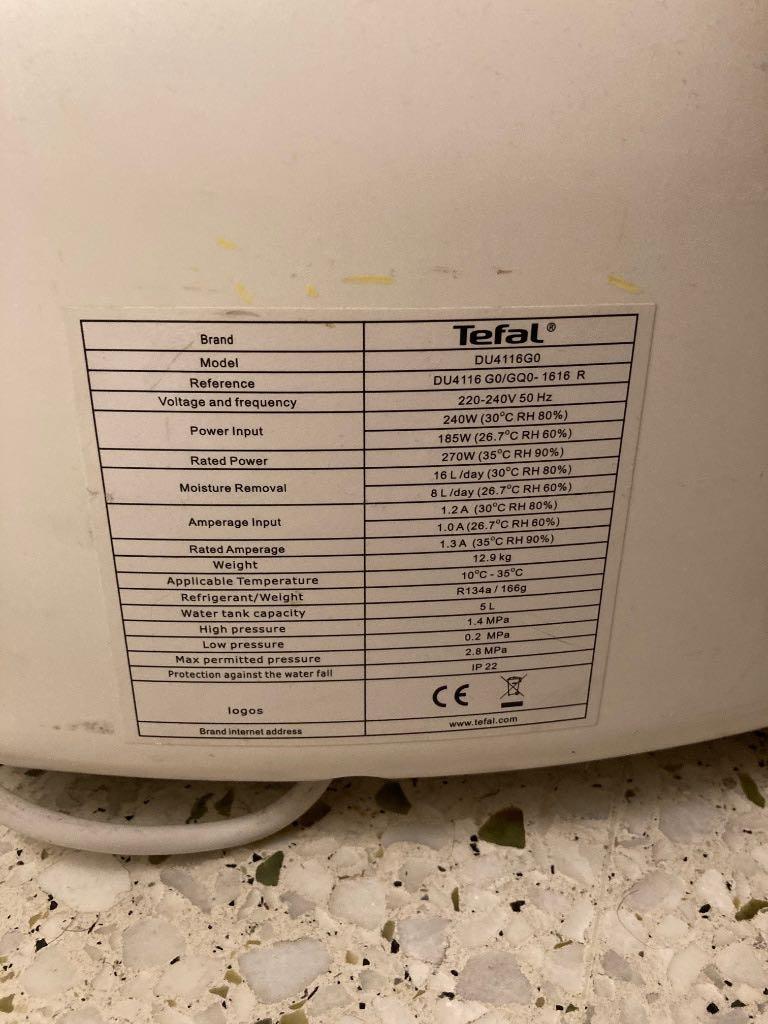 Tefal Dehumidifier, TV & Home Appliances, Air Purifiers & Dehumidifiers