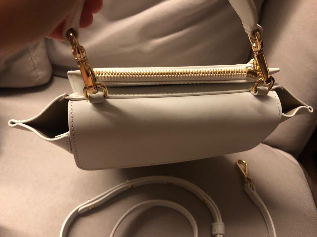 Wandler Mini Hortensia Bag (Category: Luxury Bags & Wallets) located in Mandaluyong City. Submitted by declutteringacct (Listing ID 1056359581, Image 2). Description: Hard to find color (white) Practically brandnew Creasing on the pull tab is normal ‘cause of the material With short and long strap, card, and dustbag.