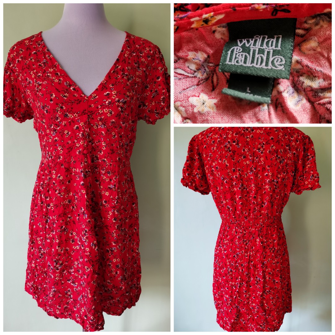 Wild Fable Brown Floral Puff Sleeve Mini Dress Cottagecore size Medium
