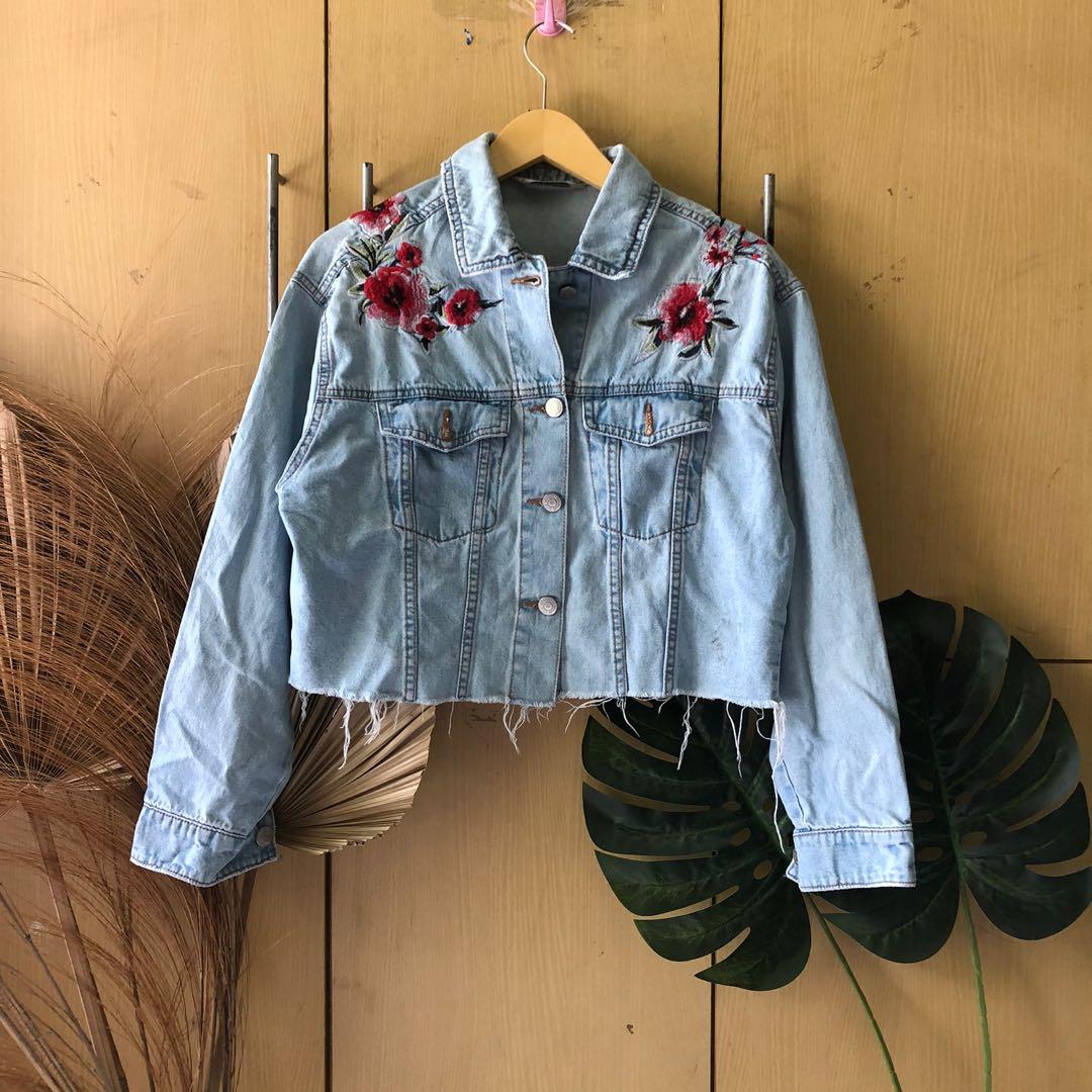 embroidered white denim jacket