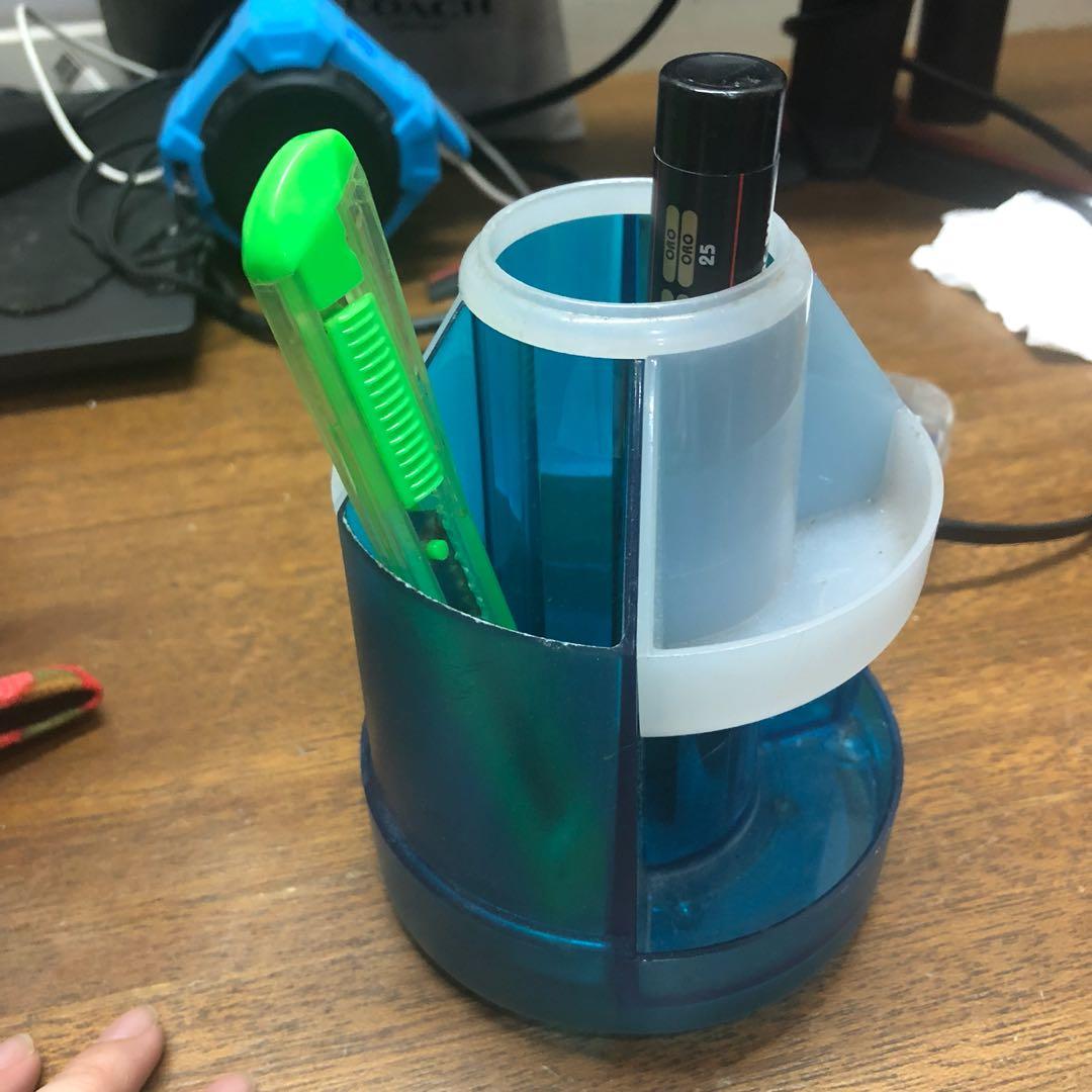 Blue desk organizer for pens (Category: Stationery & School Supplies) located in Manila. Submitted by prelovedforcharityph (Listing ID 1056621080, Image 1). Description: Has some damage on bottom side part (see photo).