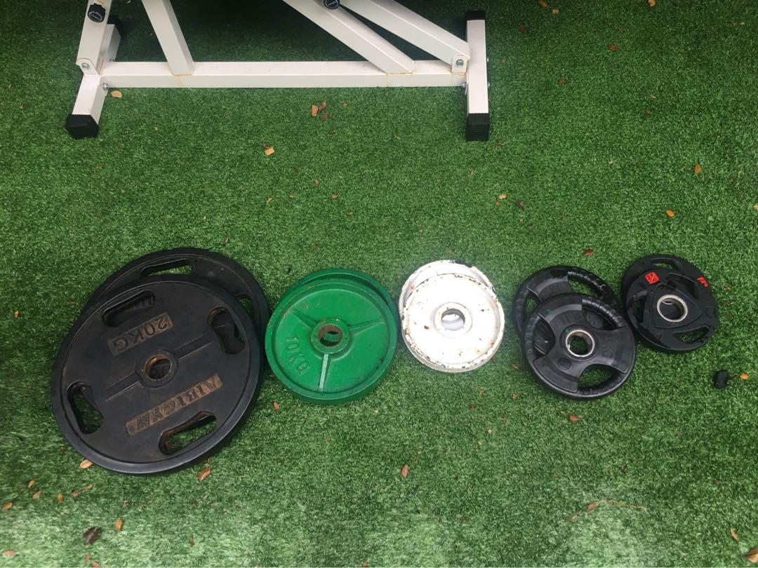 Complete set squat rack, bench, olympic bar, plates, Sports Equipment