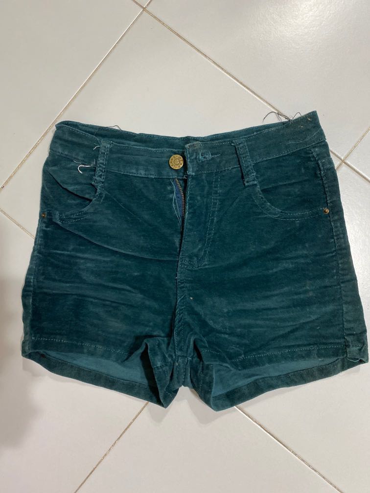 Green Velvet Denim Shorts Highwaist