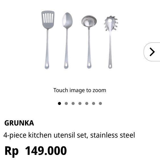 GRUNKA 4-piece kitchen utensil set, stainless steel - IKEA