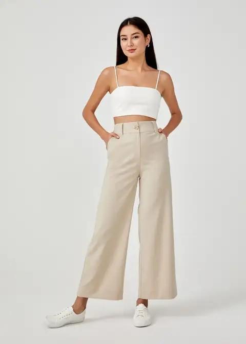 High waisted tailored wide leg pants Clearance