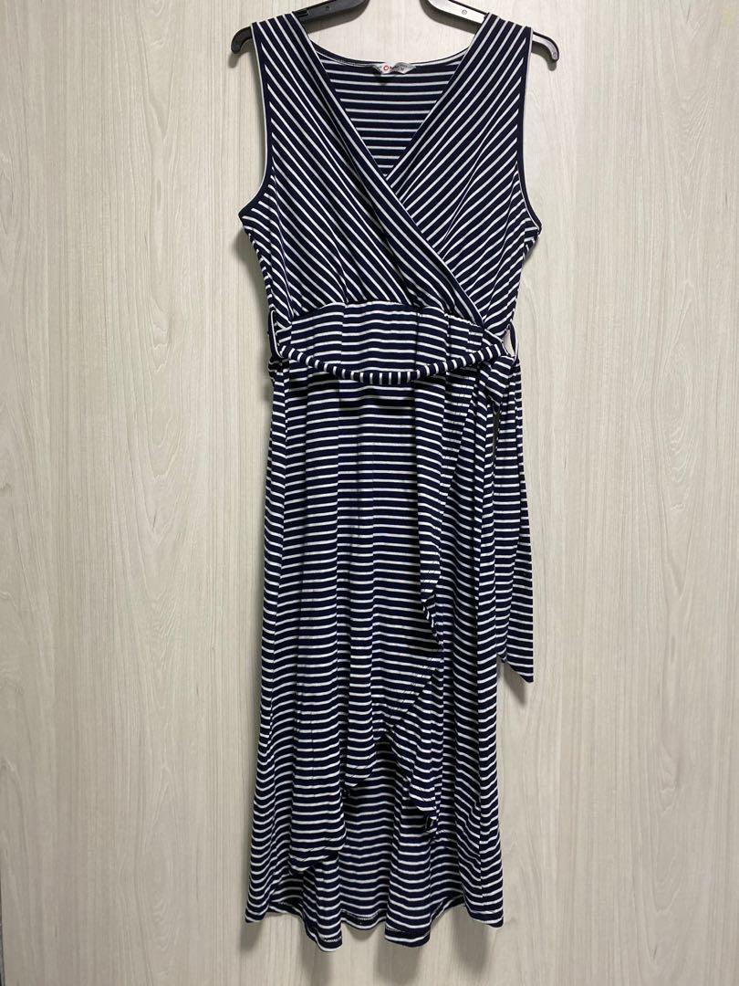PatPat Casual Striped Sleeveless Nursing Midi Dress Navy Blue White Women s Fashion Maternity wear on Carousell