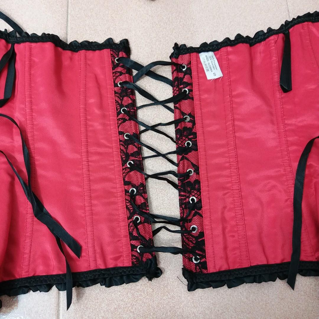 Red & Black Burlesque Lace Corset Lingerie with Back Design, Women's  Fashion, Tops, Sleeveless on Carousell