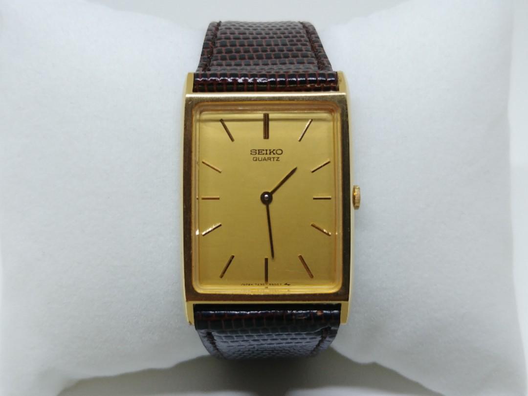 seiko vintage Tank quartz 7430-5560 ( gold plated , 1984 japan ), Luxury,  Watches on Carousell