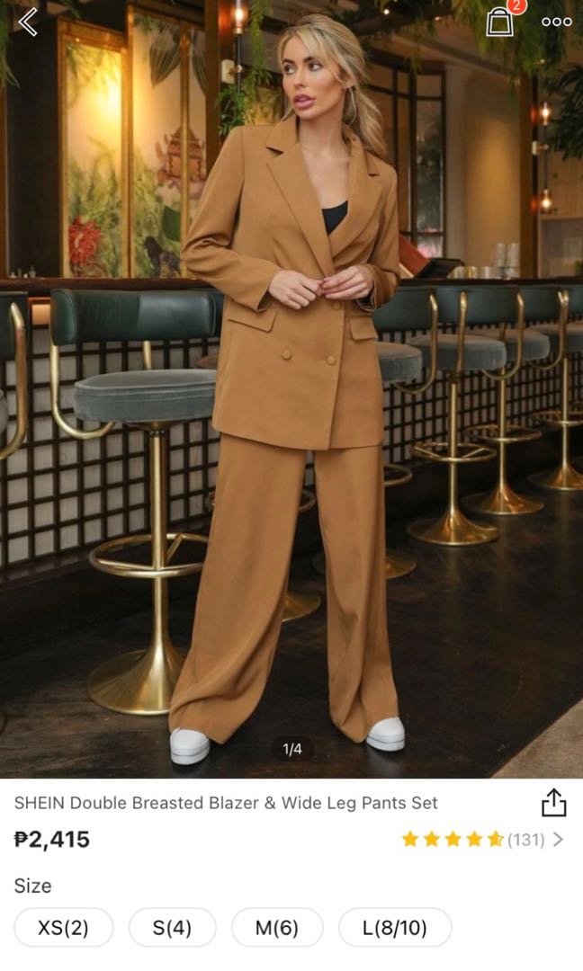Shein Khaki Brown Double Breasted Blazer \u0026 Wide Leg Pants Set S, Women's  Fashion, Coats, Jackets and Outerwear on Carousell