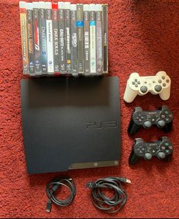Used Sony PlayStation 3 PS3 Slim Console - 2 Controllers - Black