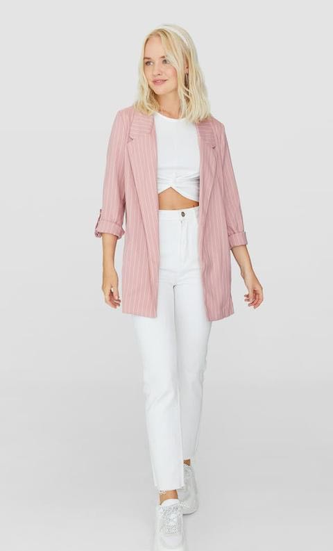 Stradivarius Pink Stripe Blazer Women s Fashion Coats Jackets