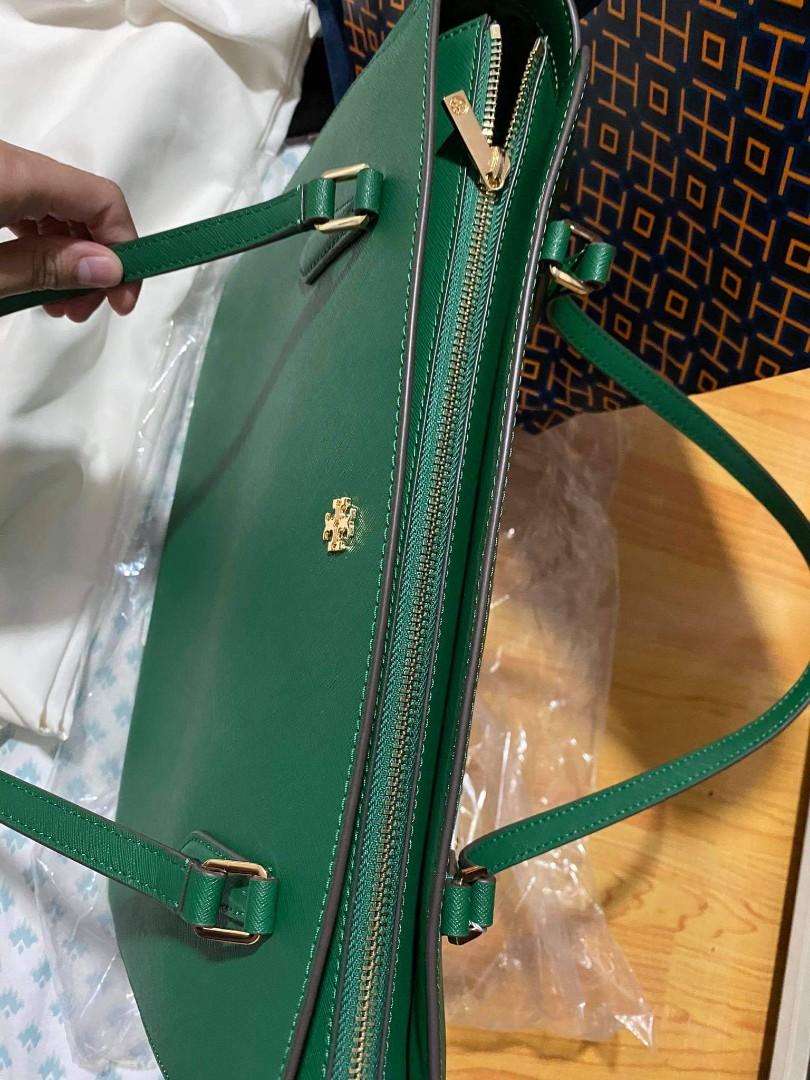 Tory burch emerson large top zip tote emerald stone green laptop bag