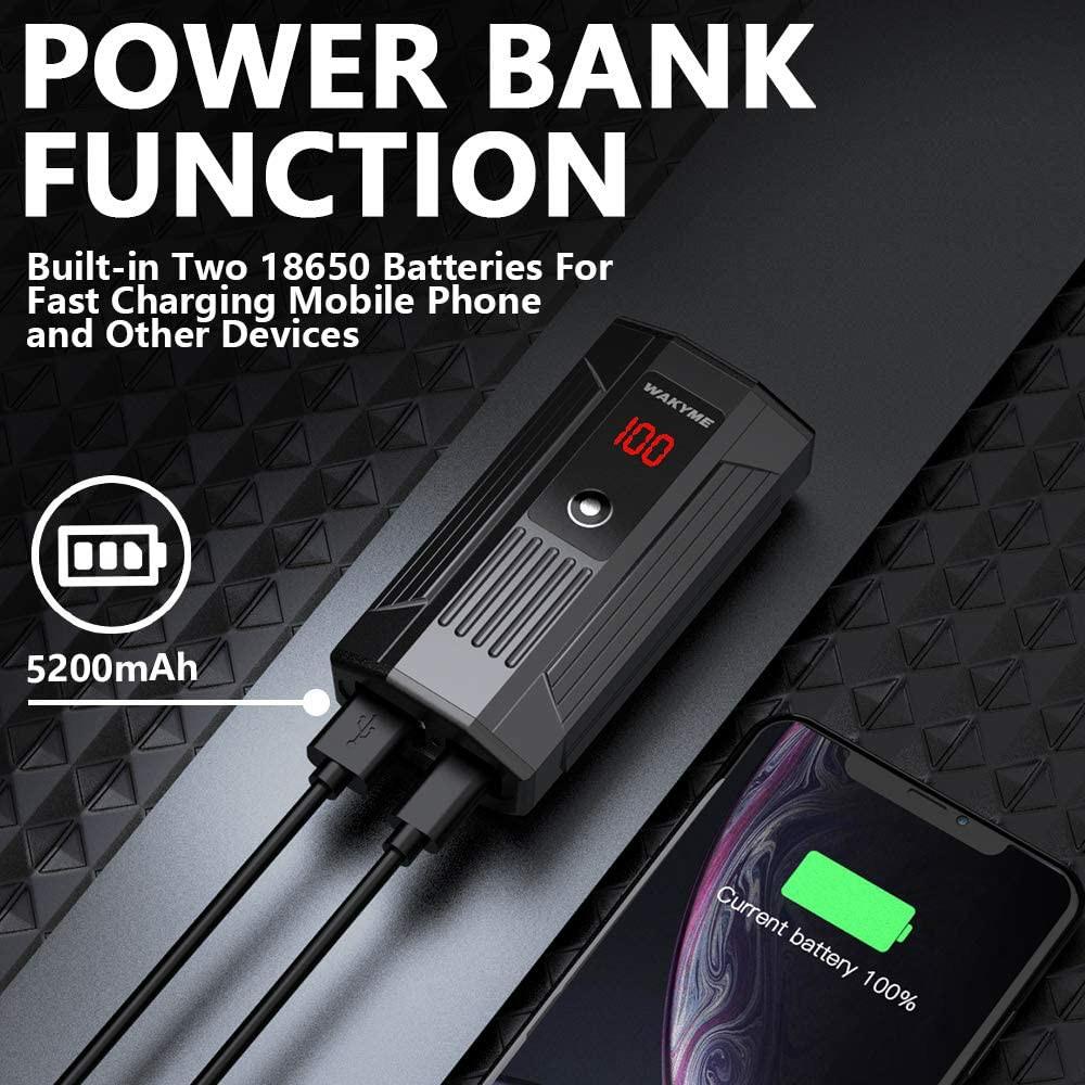 WAKYME Bike Light Set Upgrade 5200mAh USB Rechargeable Bicycle Light with Power Bank Function and Intelligent LED Display Headlight Taillight