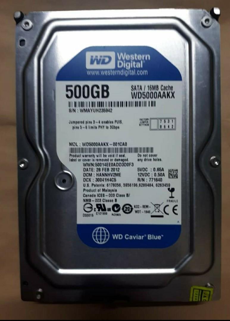 WD Caviar 500 GB Internap Hard Disk Blue (Category: Hard Disks & Thumbdrives) located in Pasig City. Submitted by tomden (Listing ID 1056596627, Image 1). Description: Western Digital Internal Hard Drive Caviar Blue 500 GB 7200 RPM 16 GB CACHE.