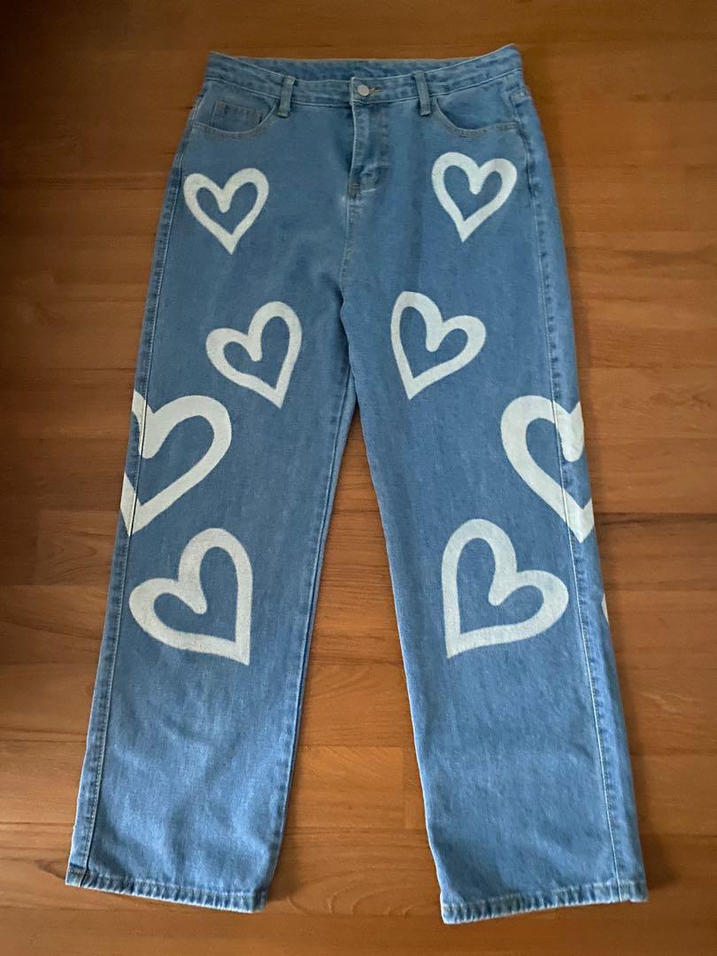 y2k baggy wide leg heart bleached jeans 