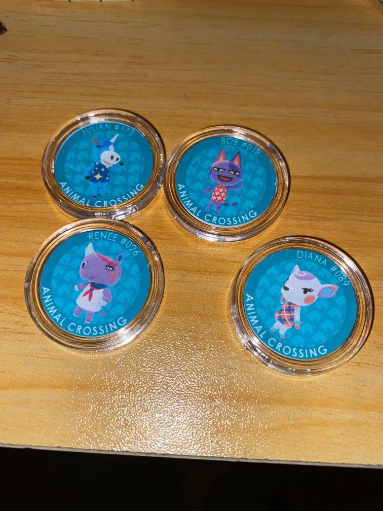 Animal Crossing Amiibo Coins (Category: In-Game Products) located in Quezon City. Submitted by rafaselle (Listing ID 1056778808, Image 1). Description: 350 for all 4 coins! Villagers: Bob, Diana, Julian, Reneé.