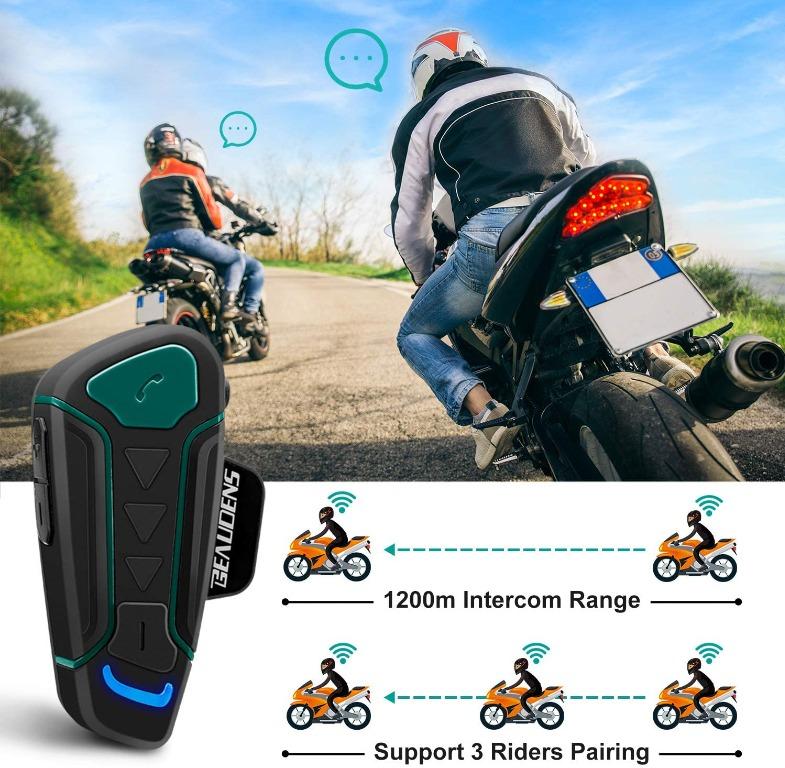 BEAUDENS Motorcycle Bluetooth Headset, 1200m Range 3 Riders WT003