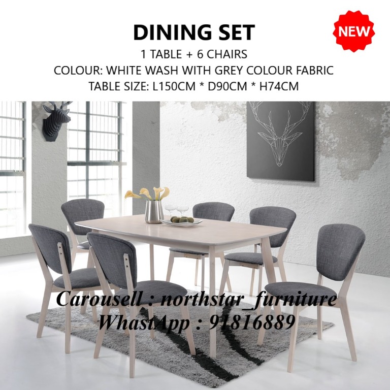 Table 6 Chairs White Wash Colour, Whitewash Dining Room Table And Chairs