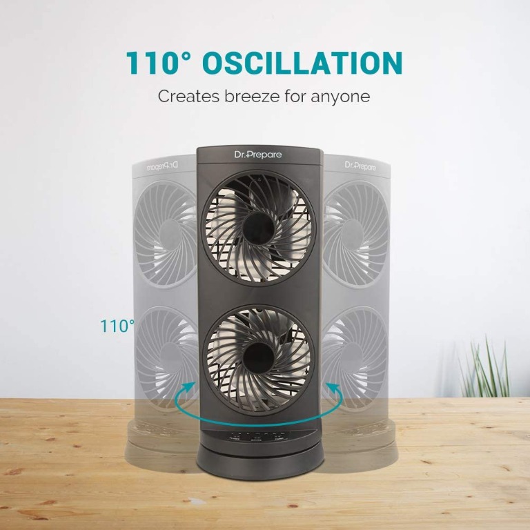 Dr. Prepare Tower Fan Oscillating Fan, Portable Desk Fan with 3-Speed  Options, Dual Air Circulation, 110° Oscillation, 3 Timers, Personal Quiet  Table