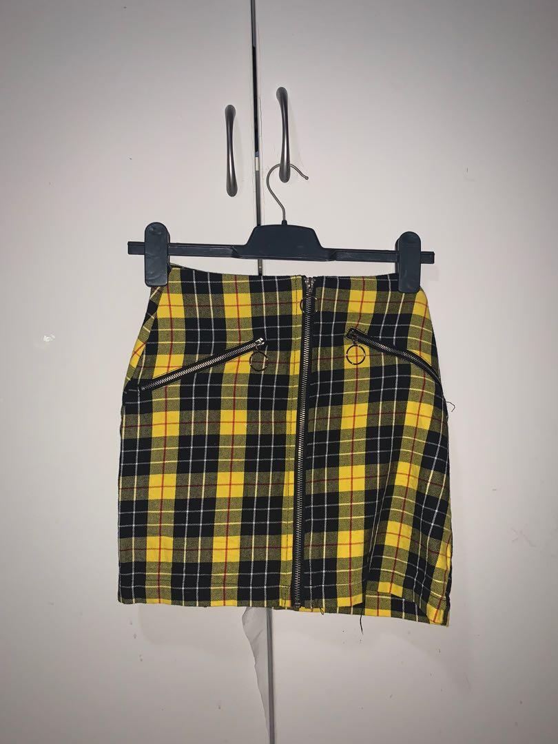 Factorie Yellow Black Checkered pencil skirt