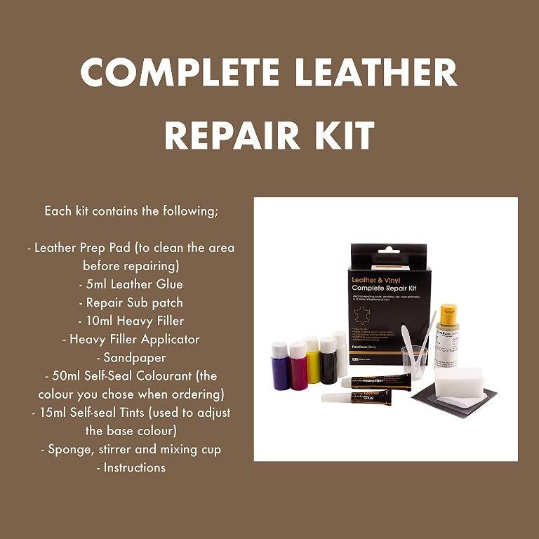 Furniture Clinic Complete Leather Repair Kit (Black)  For Sofas, Car  Seats, Furniture, Chairs and all Colours of Leather - Patch, fill and touch  up scratches, tears and other damaged areas, Furniture