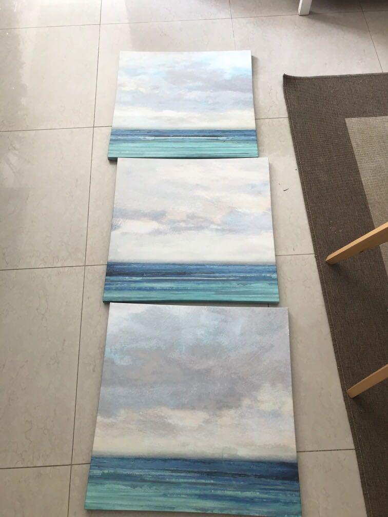 Ikea beach painting set of 3, Furniture & Home Living, Furniture, Other Home Furniture on Carousell