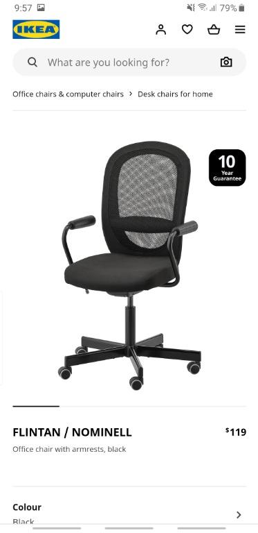 IKEA Office Chair Flintan with arm rests and cloth cover Furniture Home Living Furniture Chairs on Carousell