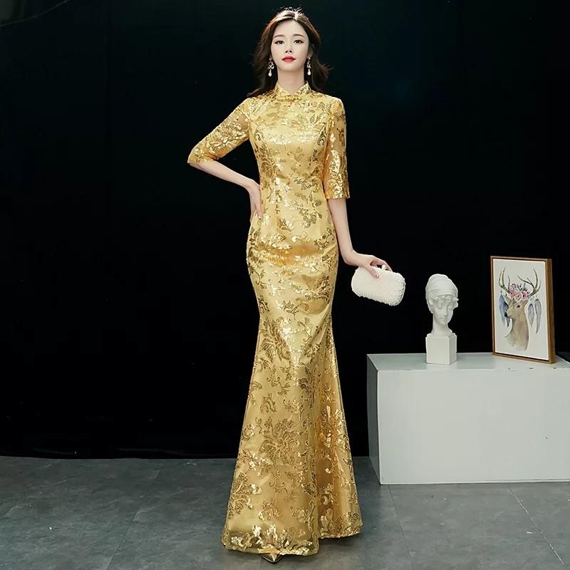 Gold formal shop dress long sleeve