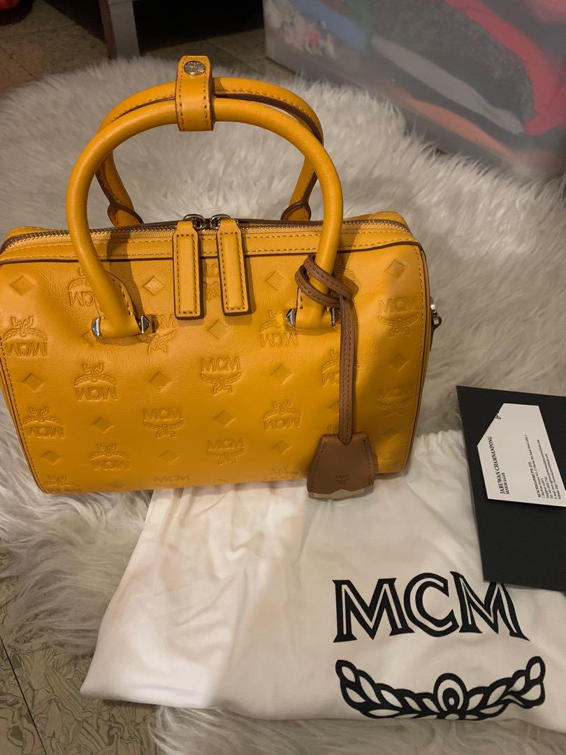 Mcm Essential Boston Bag In Monogram Leather In Ry | ModeSens