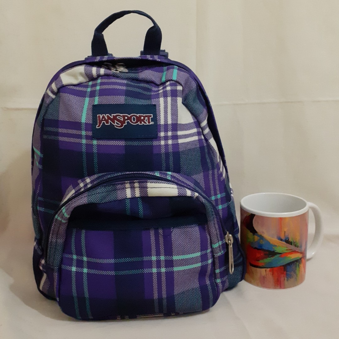 purple checkered backpack