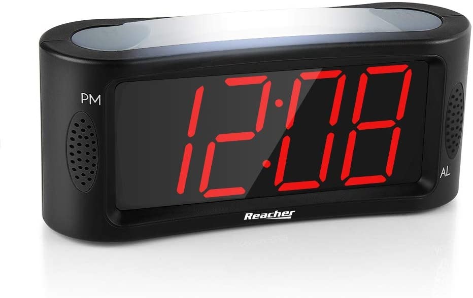 REACHER Large LED Digital Alarm Clock Desk Bedside Clock with Night