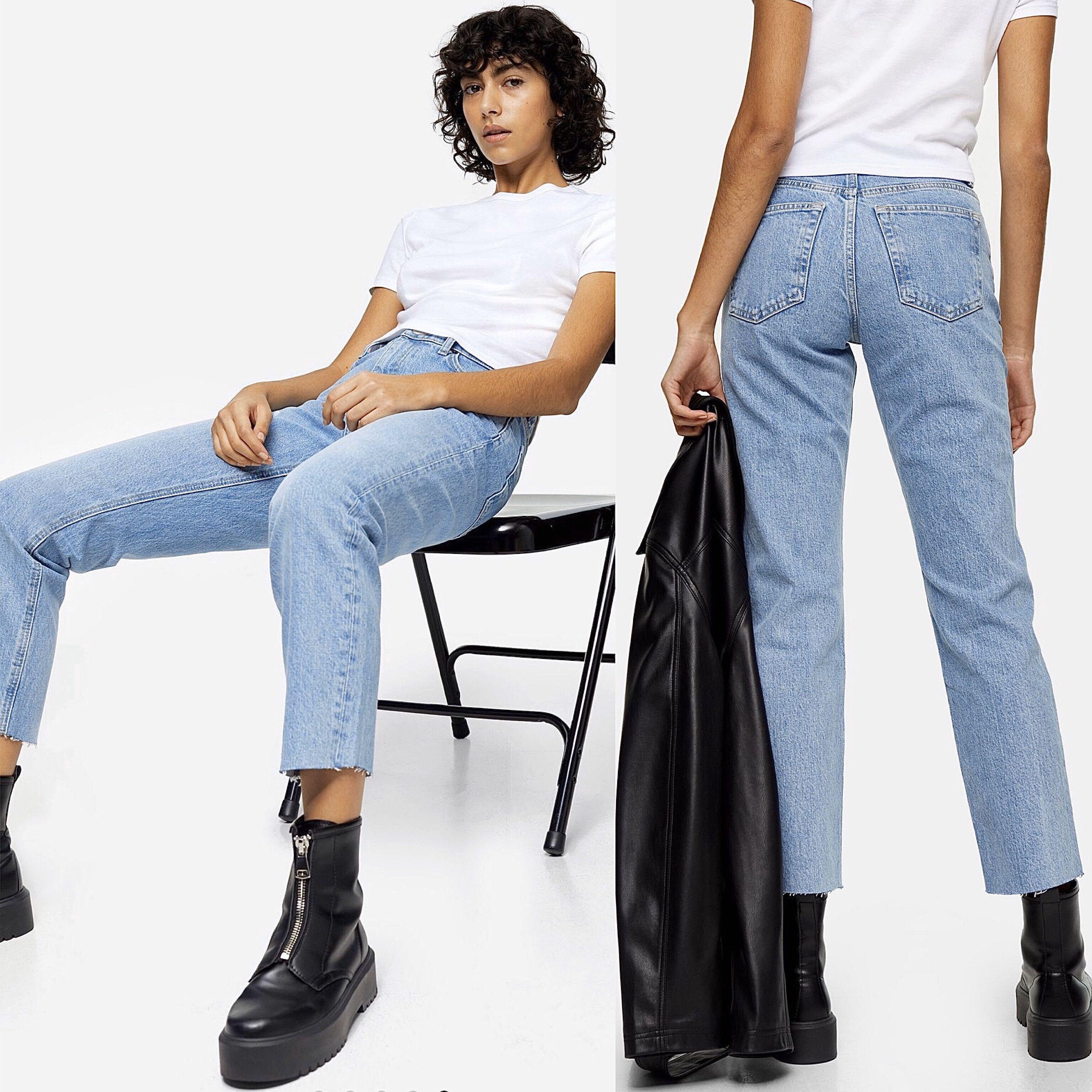 Topshop high waist raw hem straight leg jeans 2025