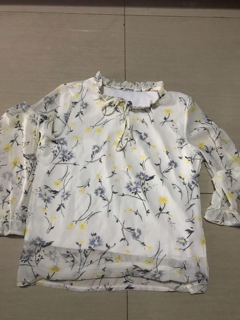 white mesh floral top