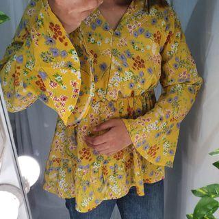 Yellow Flowery Korean Blouse