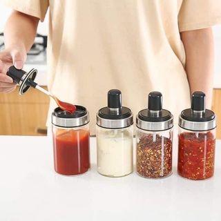Set of 3 / Set of 5 250ML Kitchen Spoon Covered Seasoning Condiments Glass Bottle Jar with Spoon Set