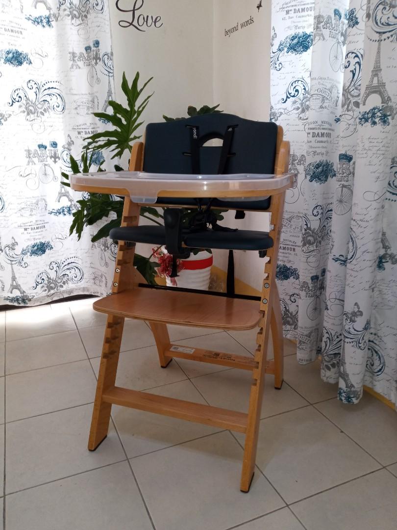 Abiie Beyond Wooden High Chair with Tray Black Cushion Babies