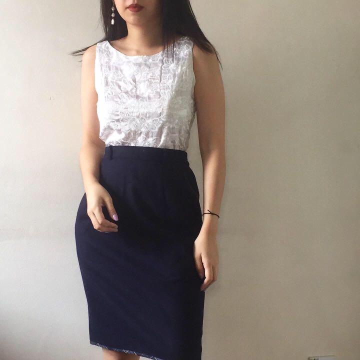 Navy blue 2024 pencil skirt 90s