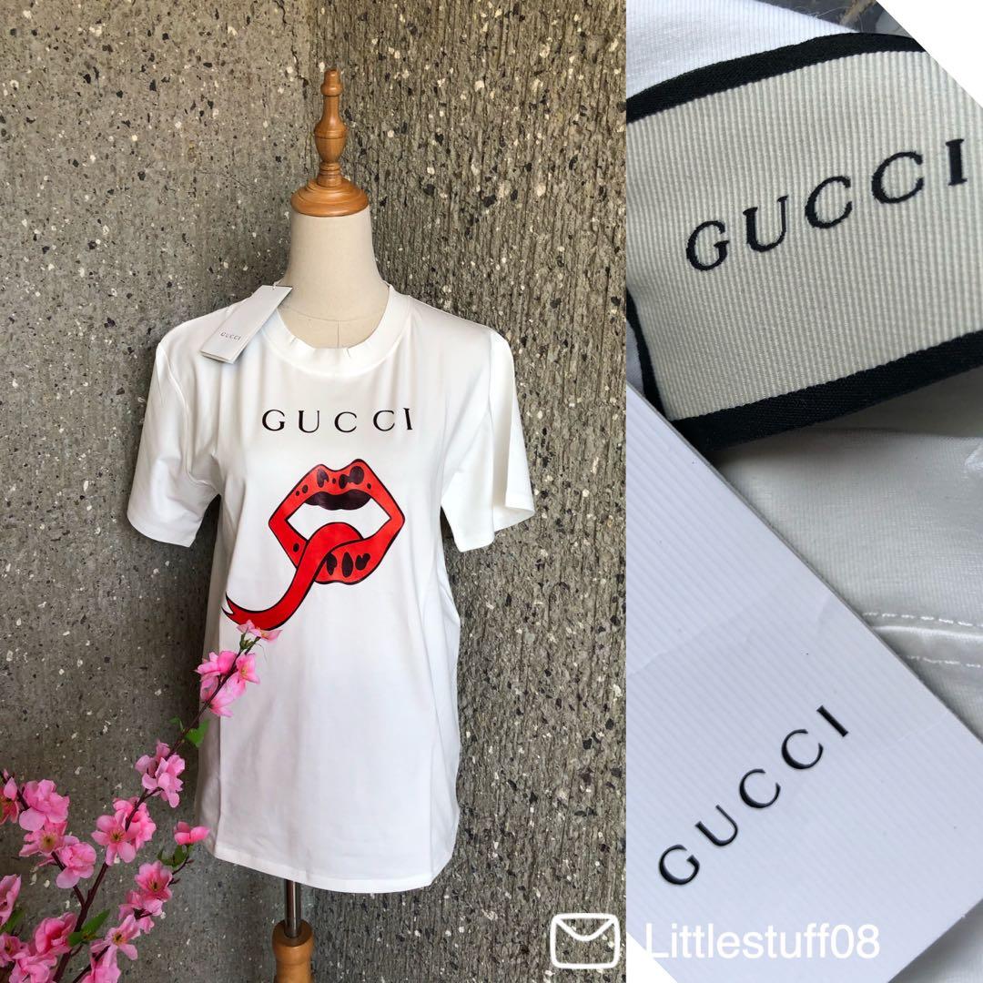 Gucci Shirt Lips, Women'S Fashion, Tops, Shirts On Carousell