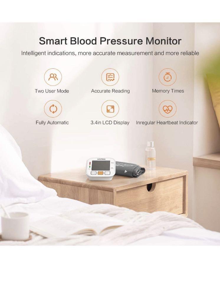 HOMIEE Blood Pressure Monitor with AC Adapter, 4 Large LCD