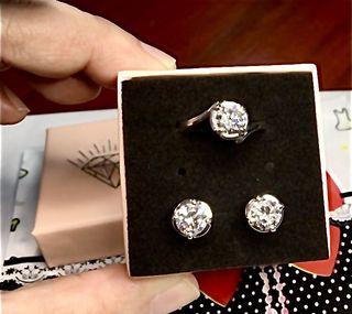 jem: 1-Carat Diamond Crown-Style Stud Earring & Ring Set in Fine Silver