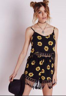 MISSGUIDED sunflower shorts crochet trim black floral festival boho showpo prettylittlething boohoo fashionnova