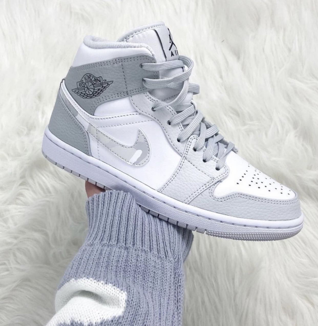 Nike Air Jordan 1 Mid Grey Camo Men s Fashion Footwear Sneakers on Carousell