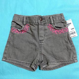 Size 24M Oshkosh Grey Denim Shorts With Pink Embroidery - Oshkosh B’gosh Kid Girl Bottom Pants #children #kidswear