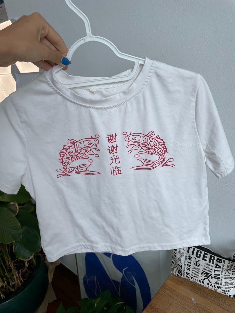 white cropped graphic tee