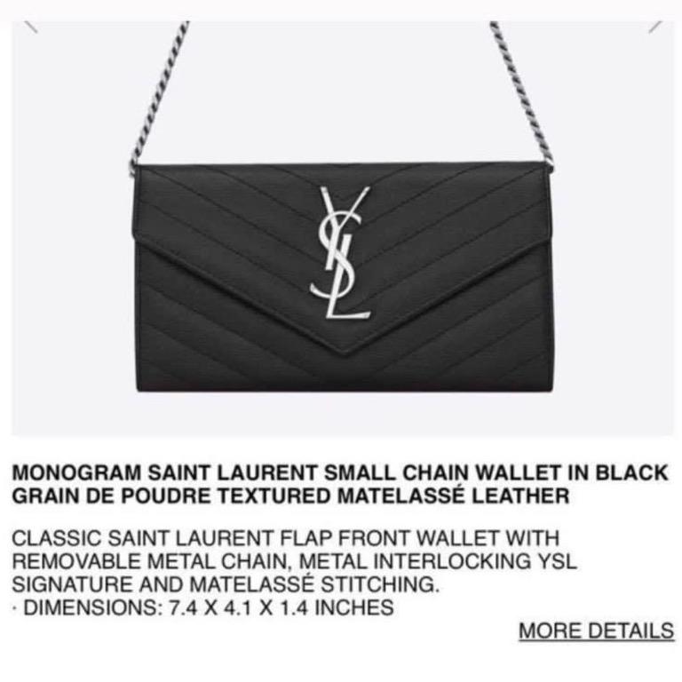 YSL Black Wallet on Chain GM Silver Hardware. Made in Italy. With