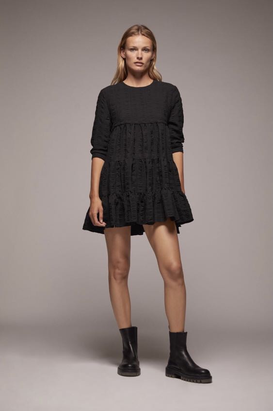 Zara black textured dress clearance