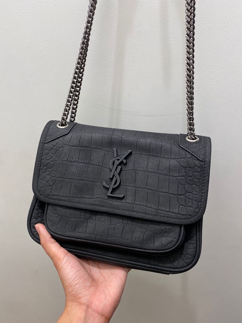 Replica YSL Fake Saint Laurent Niki Baby Bag In Black Crocodile